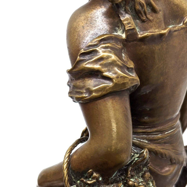 Young Peasant Bronze Out Of Competition With XIXth Gold Patina By Mathurin Moreau