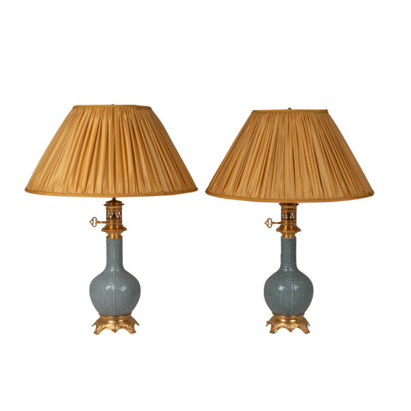 Pair Of Celadon And Bronze Porcelain Lamps, Circa 1880, LS5543798A