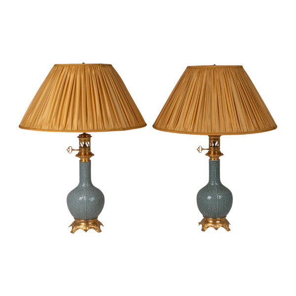 Pair Of Celadon And Bronze Porcelain Lamps, Circa 1880, LS5543798A