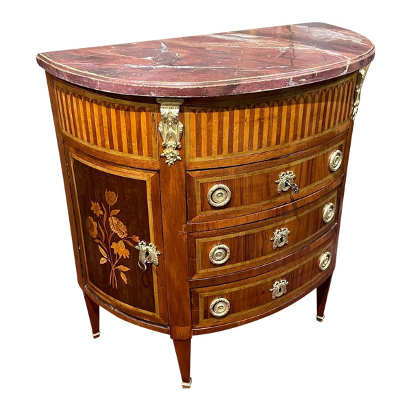 Commode Demi Lune Louis XVI En Marqueterie