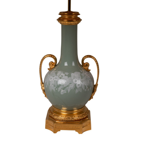 Pair Of Celadon And Bronze Porcelain Lamps, Circa 1880, LS53501172