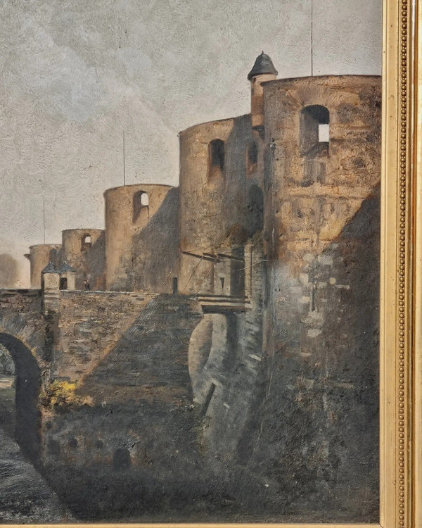 Bedeutendes Öl auf Leinwand „Der Eingang zum Château d'Angers“.