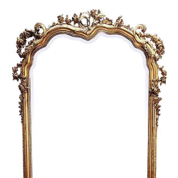 Specchiera Grande In Legno Dorato, Doratura Epoca Napoleone III Con Foglia Oro