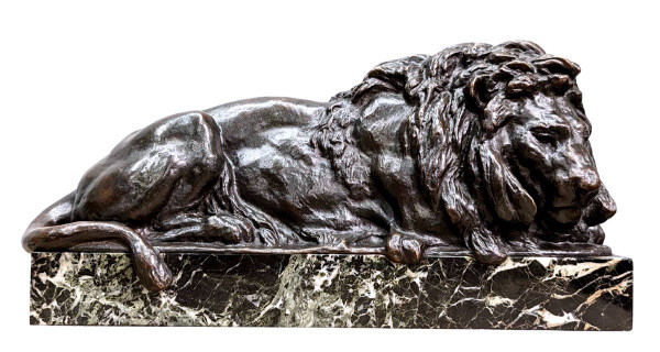 Bronze Animalier Au Lion époque XIXème Patine Médaille Par Félix Bouré (1831-1883)