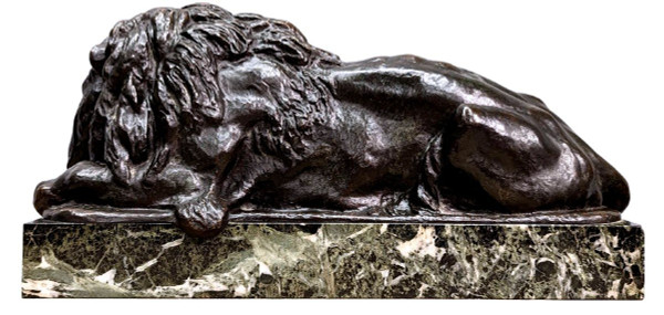 Bronze Animalier Au Lion époque XIXème Patine Médaille Par Félix Bouré (1831-1883)