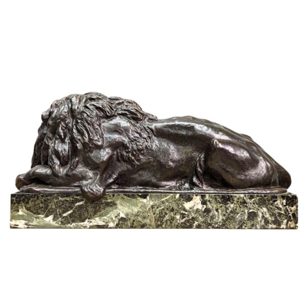 Bronze Animalier Au Lion époque XIXème Patine Médaille Par Félix Bouré (1831-1883)