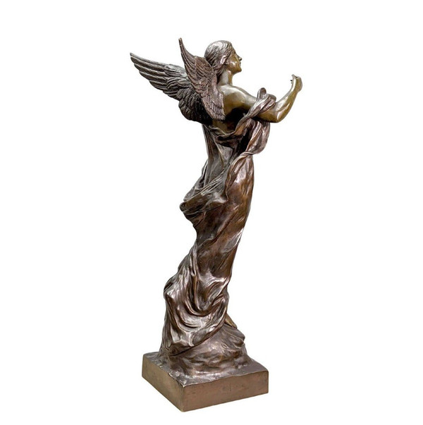 "inspiration" Large Bronze Of Young Winged Woman By Pierre Etienne Daniel Campagne.