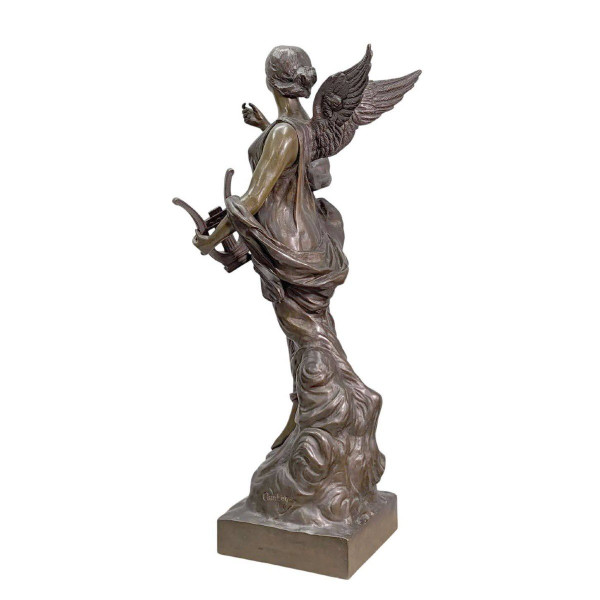 "inspiration" Large Bronze Of Young Winged Woman By Pierre Etienne Daniel Campagne.