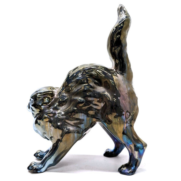 Ruffled Cat In Iridescent Earthenware Sulfide Eyes