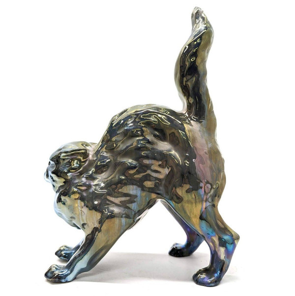 Ruffled Cat In Iridescent Earthenware Sulfide Eyes