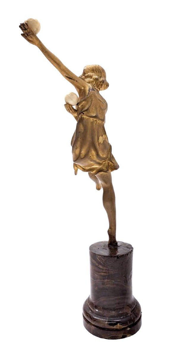 Ballerino con sfere di bronzo criselefantino di Marcel Bouraine 1930 Art Déco