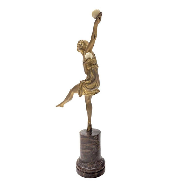 Ballerino con sfere di bronzo criselefantino di Marcel Bouraine 1930 Art Déco