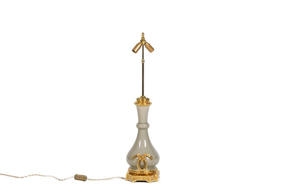 Lamp In Bronze And Celadon Porcelain, Circa 1880