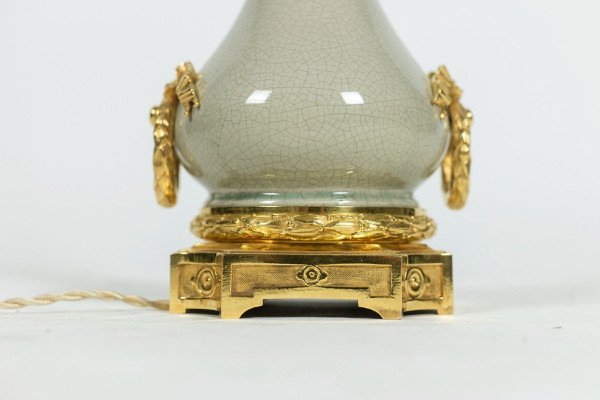 Lamp In Bronze And Celadon Porcelain, Circa 1880