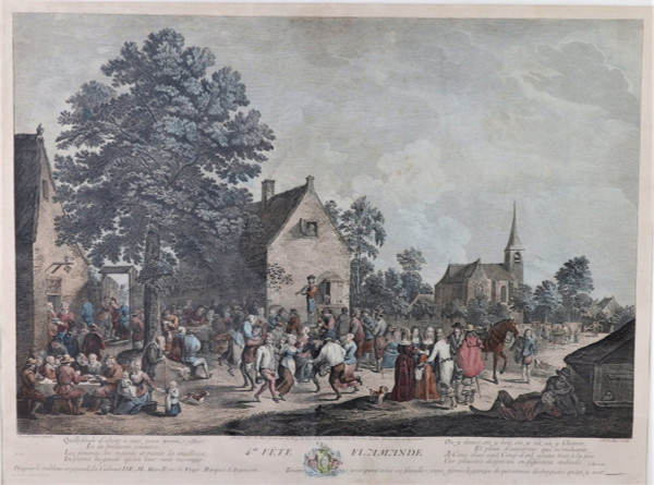 D.Teniers, J P Le Bas, Les Fêtes Flamandes, Suite De 6 Gravures Aquarellées, 18th century.