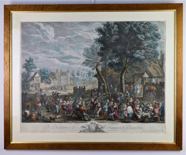 D.Teniers, J P Le Bas, Les Fêtes Flamandes, Suite De 6 Gravures Aquarellées, 18th century.