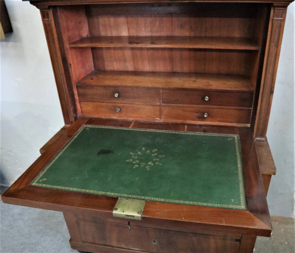 Small Secretary With Flap, Flamed Mahogany, Marble Top, Empire Period