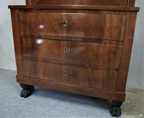 Small Secretary With Flap, Flamed Mahogany, Marble Top, Empire Period