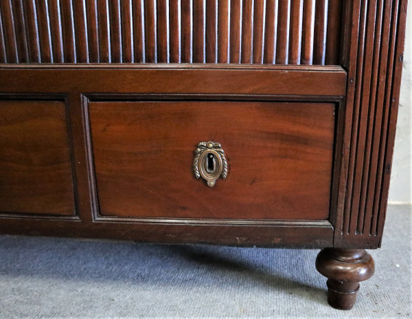 Large File Cabinet with Curtains, Mahogany, Marble Top, Louis XVI Period