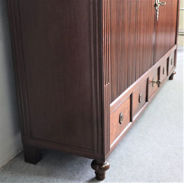 Large File Cabinet with Curtains, Mahogany, Marble Top, Louis XVI Period