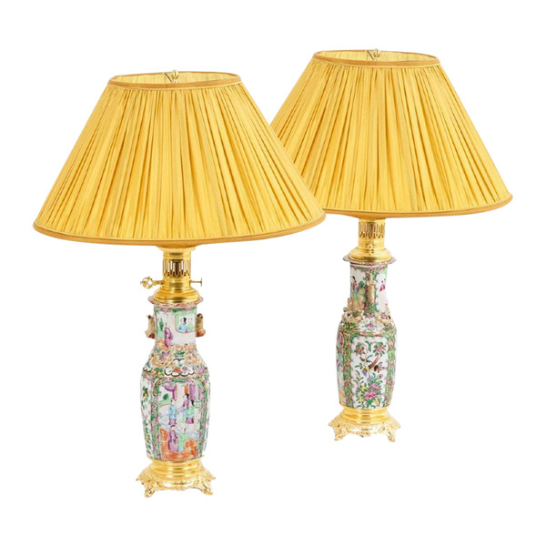 Pair Of Canton Porcelain And Gilt Bronze Lamps, Circa 1880, LS4849553A