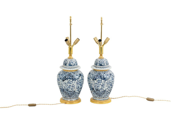 Pair Of Delft Earthenware And Bronze Lamps, Circa 1880, LS5081839