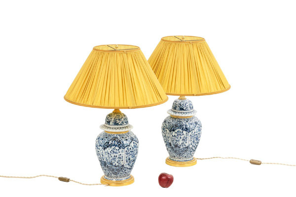 Pair Of Delft Earthenware And Bronze Lamps, Circa 1880, LS5081839