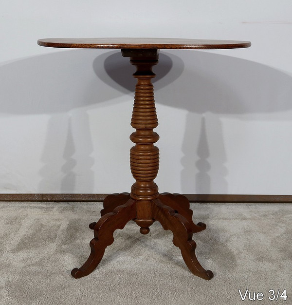 Small Oak and Walnut Pedestal Table - Late 19th century