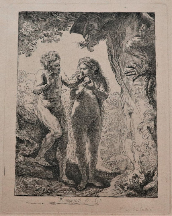 Adam And Eve, Etching After Rembrandt, P.f Basan, XVIIIth Century.