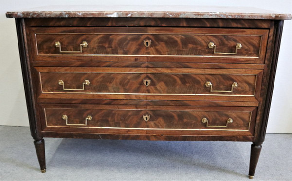 Louis XVI Style Commode In Mahogany Marble Top