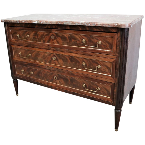 Louis XVI Style Commode In Mahogany Marble Top