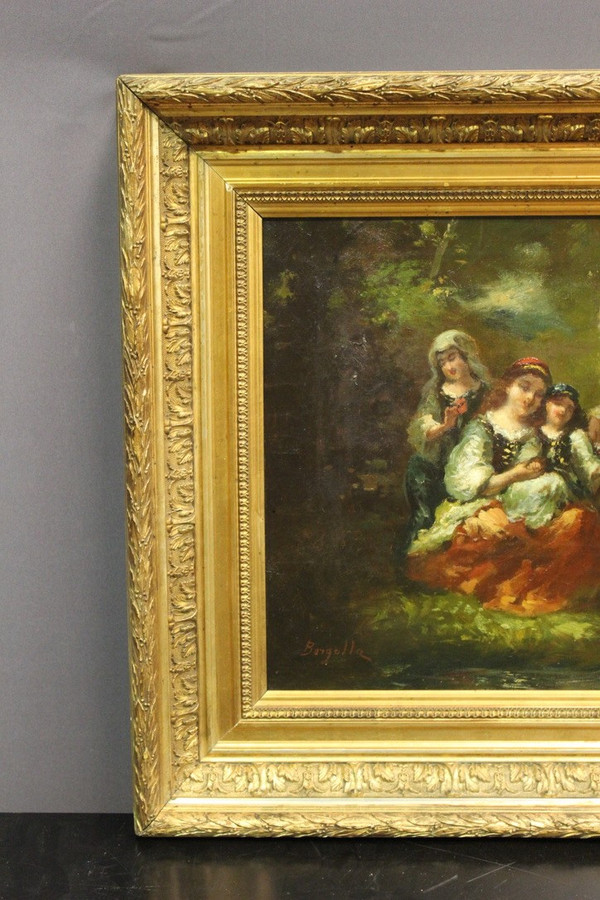 Oil On Canvas Group Of Young Girls Celebrating Spring By Borgella End XIX