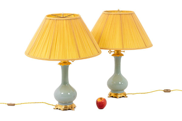 Pair Of Celadon Porcelain And Gilt Bronze Lamps, Circa 1880, LS4418621A