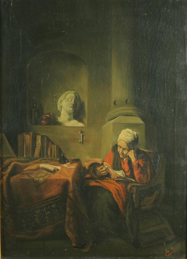 Maes Eugéne Rémy, Woman Reading, Oil On Canvas