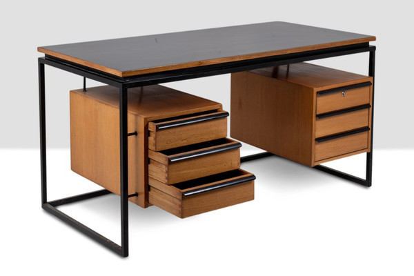 Bureau En Chêne Et Métal Laqué, Années 1970, LS4762911A