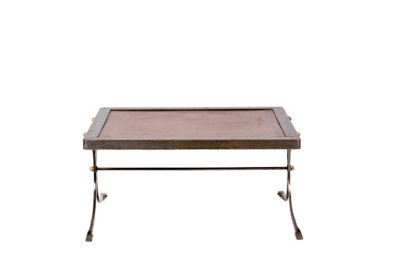 Industrial Style Coffee Table In Iron And Leather, 1970s, Ls5165803d