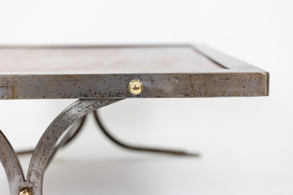 Industrial Style Coffee Table In Iron And Leather, 1970s, Ls5165803d