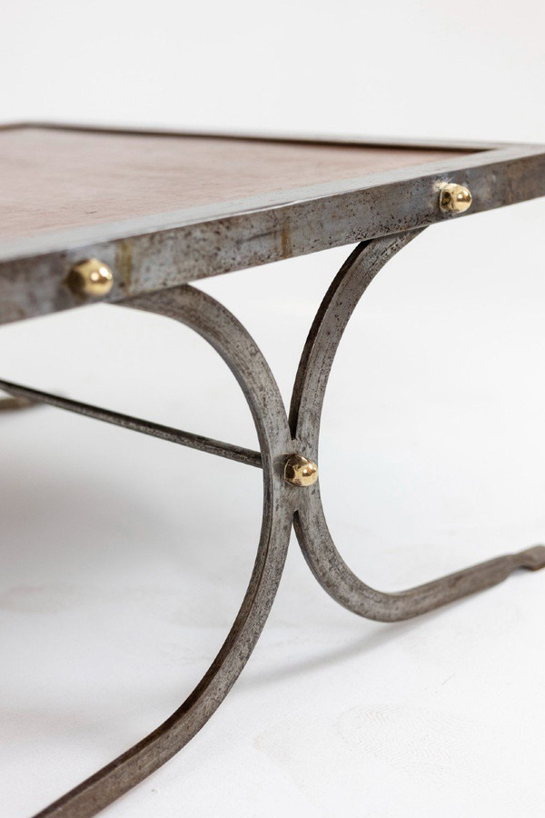 Industrial Style Coffee Table In Iron And Leather, 1970s, Ls5165803d