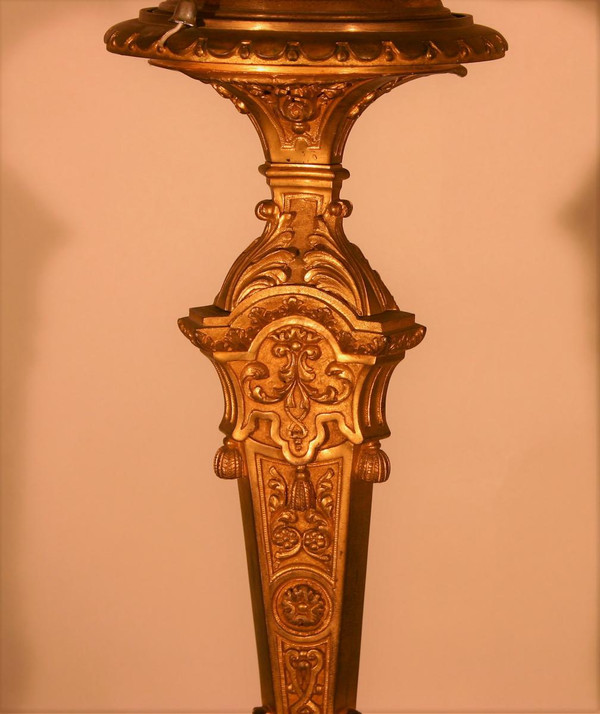 Large Lamp, Foot In Chiselled And Gilded Bronze, Late Nineteenth Century