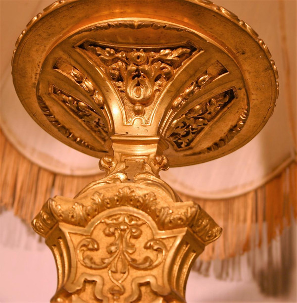 Large Lamp, Foot In Chiselled And Gilded Bronze, Late Nineteenth Century