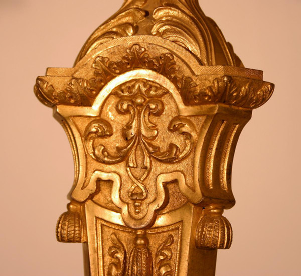 Large Lamp, Foot In Chiselled And Gilded Bronze, Late Nineteenth Century