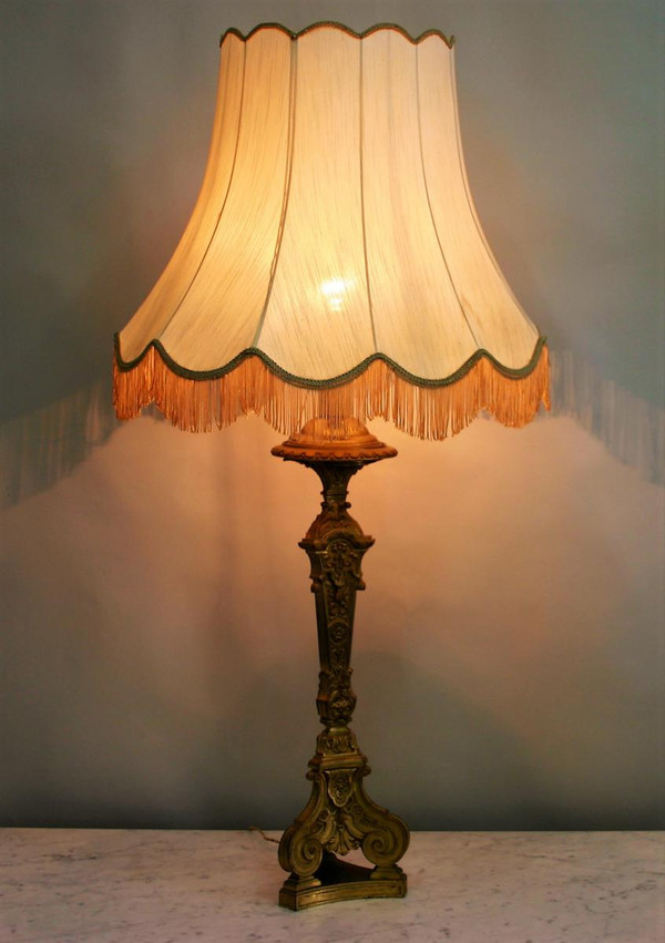 Large Lamp, Foot In Chiselled And Gilded Bronze, Late Nineteenth Century