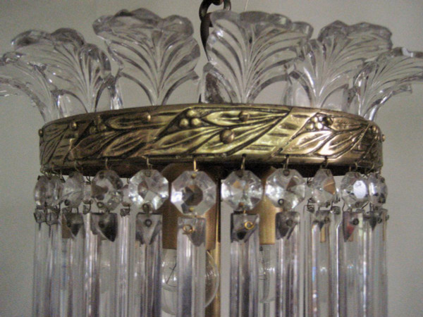 Chandelier With Palmettes And Glass Bars, Early 20th