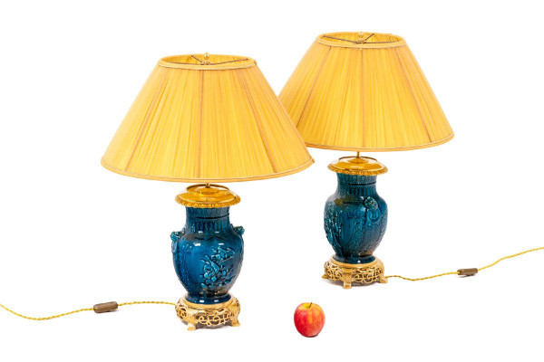 Pair of ceramic and bronze lamps, circa 1880, LS47581076