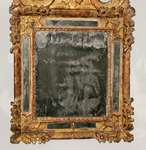 Mirror With Parecloses Surmounted By A Pediment, Golden Wood, Louis XIV Period