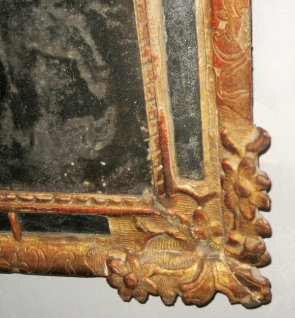 Mirror With Parecloses Surmounted By A Pediment, Golden Wood, Louis XIV Period