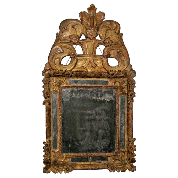 Mirror With Parecloses Surmounted By A Pediment, Golden Wood, Louis XIV Period