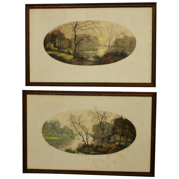 Pair of Framed Color Etchings