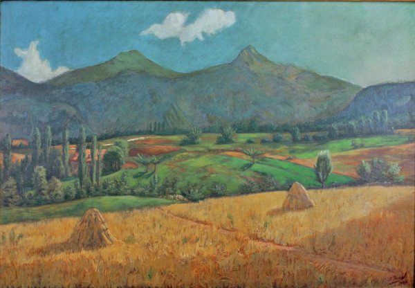 Borel Julien "Paesaggio Meridionale" Olio Su Tela, Cornice Dorata, Inizio Novecento