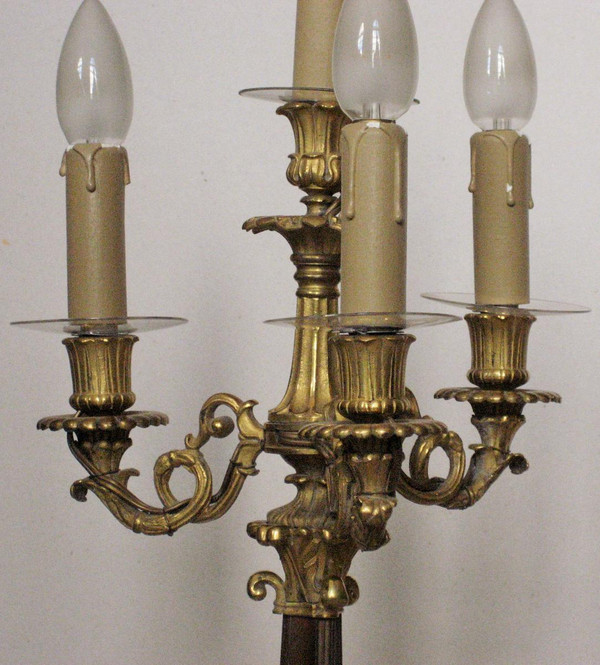 Pair Of Candelabras In Gilt And Patinated Bronze, Restoration Period, Electrified